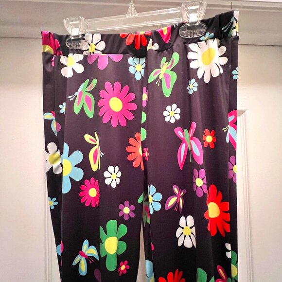 Heart Raves Daisy-Butterflies-60's Hippie Floral Flare leg Stretch Women's Pants - Picture 8 of 10